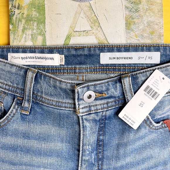 NEW Anthropologie Pilcro Slim Boyfriend Straight Leg Embellished Denim Jeans 25 - Picture 10 of 12